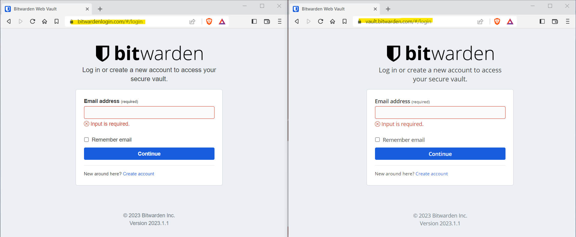 Sahte bir Bitwarden websitesi.