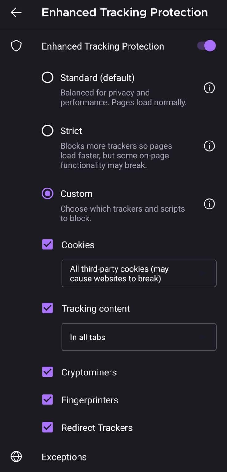 Firefox Android Koruma Özellikleri